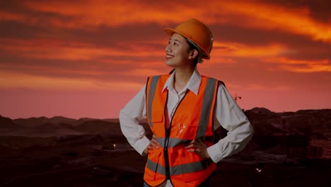 ingeniera mujer al atardecer.