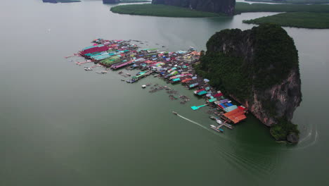 Aerial-view-Ko-Panyee-island-in-Phang-Nga-bay,-Southern-Thailand