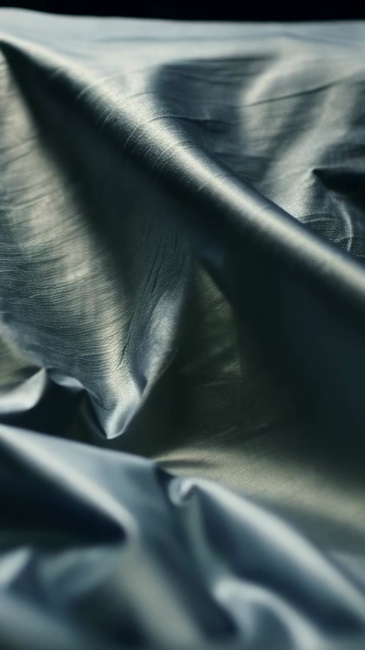 Vertical video: Moving camera revealing satin fabric on bed, highlights sliding to show texture