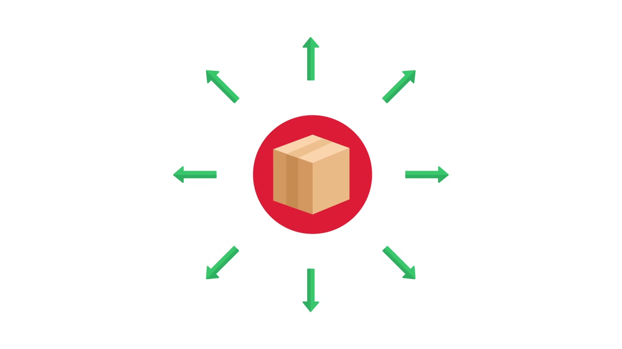 Animated Icon of Box with Outward Arrows for Distribution