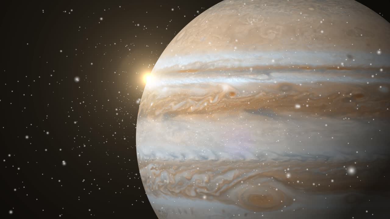 la superficie del planeta júpiter contra el fondo del sol