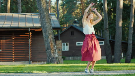 young woman having fun dancing in the back two at home slow motion video