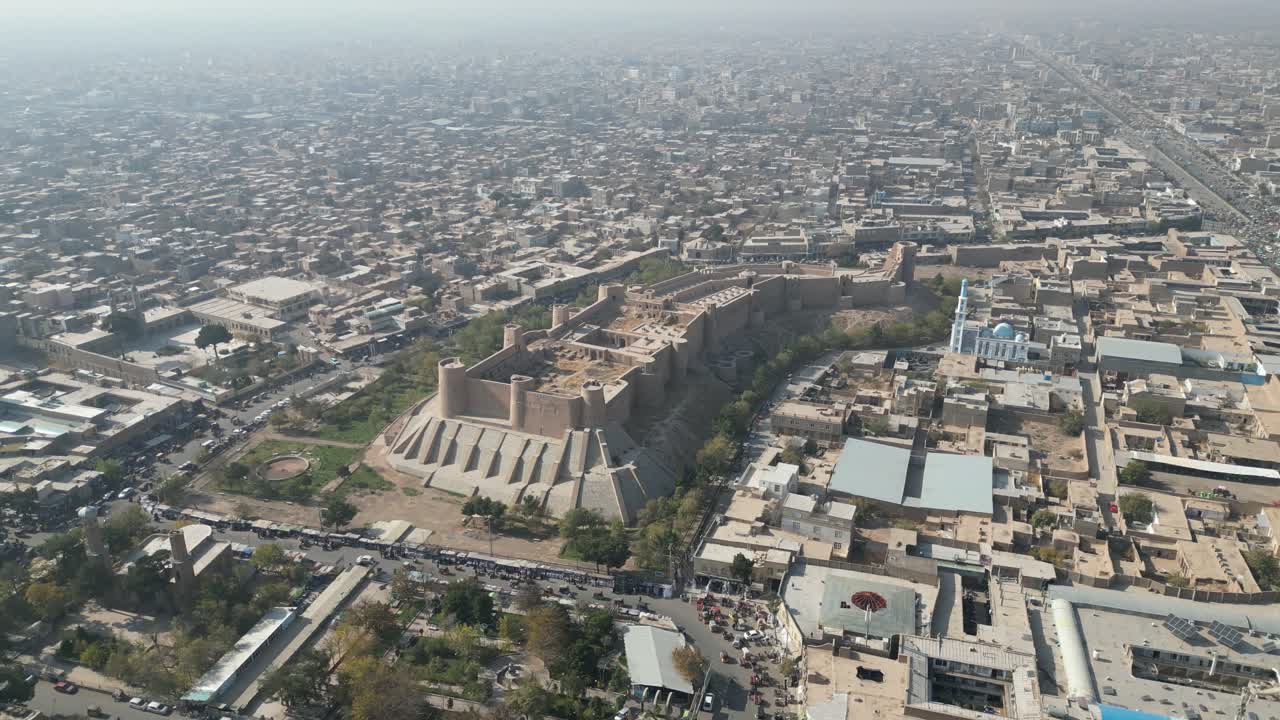 Herat Citadel Aerial drone Ancient Fortress and Great mosque of Herat, Afghanistan