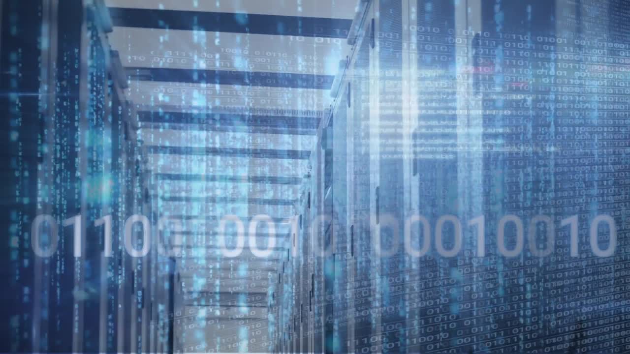 Animation of binary coding and data processing over computer servers