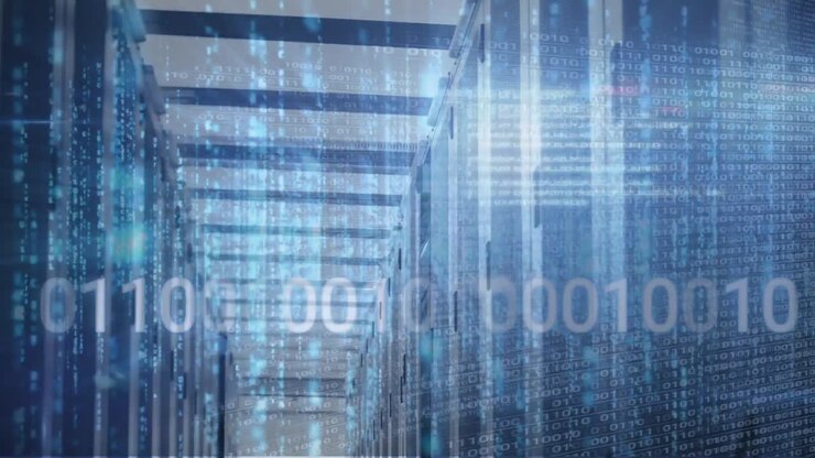Animation of binary coding and data processing over computer servers
