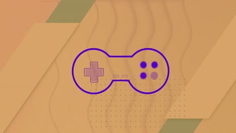 Animation-of-gamepad-icon-and-shapes-over-orange-background