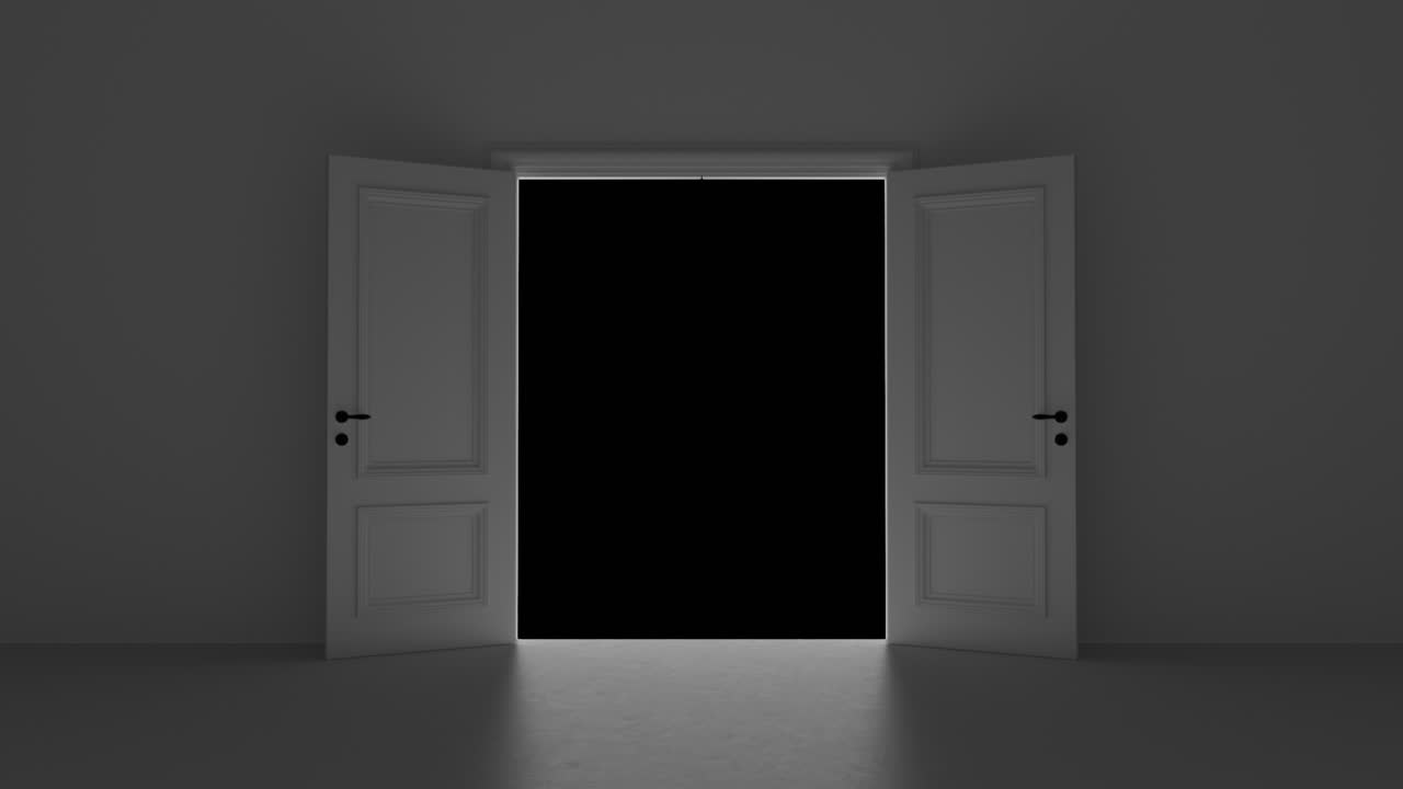 알파 채널과 함께 어두운 방에서 문을 열십시오.