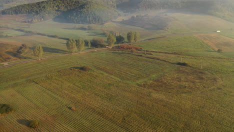 Vista-Aérea-De-Colinas-Nubladas-En-Otoño