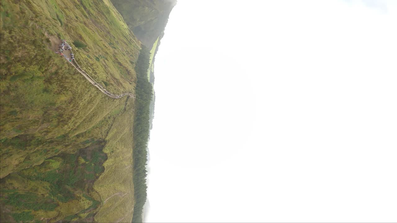 여름에 안개가 가득한 언덕 위에서 촬영된 fpv