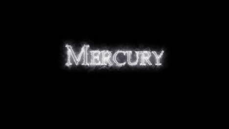 mercurio, elemento químico, escrito con fuego. bucle