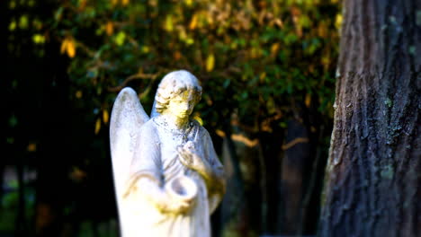 sunlight and shadow pass over an angelic grave marker in time-lapse