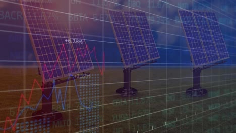 animación del procesamiento de datos financieros en paneles solares