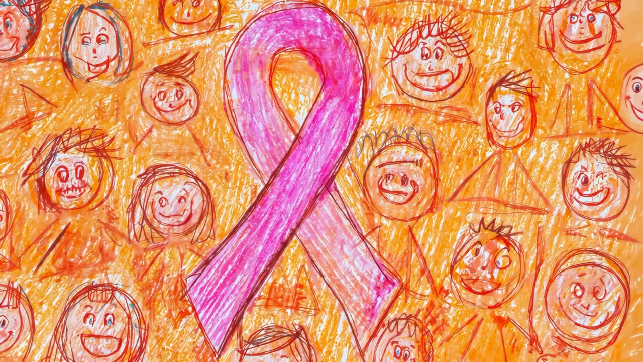Breast Cancer Awareness Ribbon with Children's Drawings