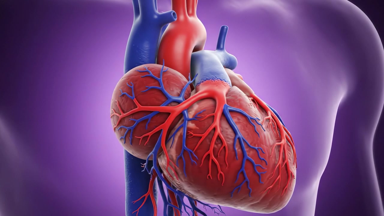 Illustrazione anatomica di una sequenza del cuore umano - Vista dettagliata della struttura vascolare e delle camere cardiache da diverse angolazioni per la visualizzazione educativa e medica.