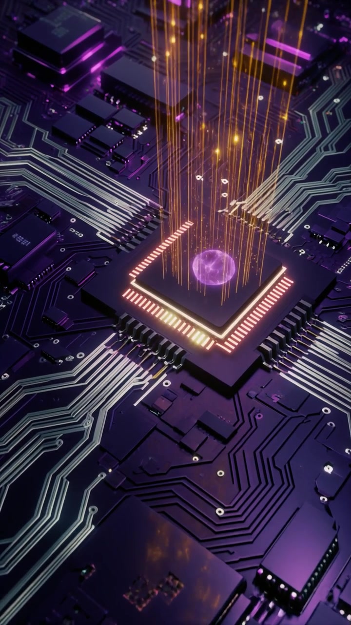 Futuristisk Computerprocessor, der Udsender Datastråler på Printplade