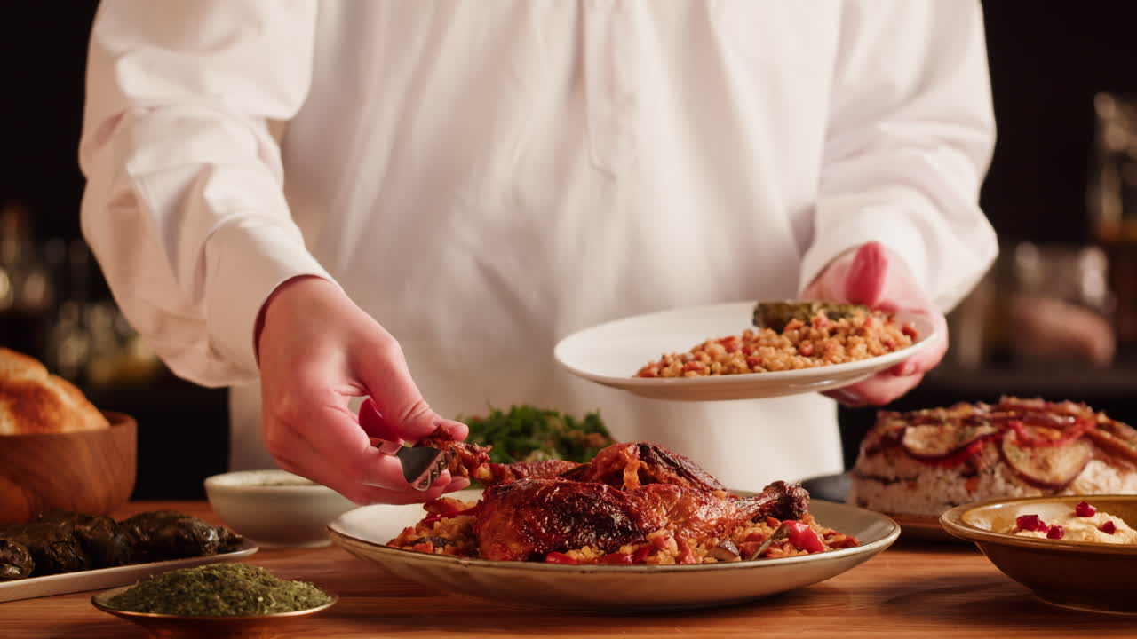 Chef Serving a Middle Eastern Dish
