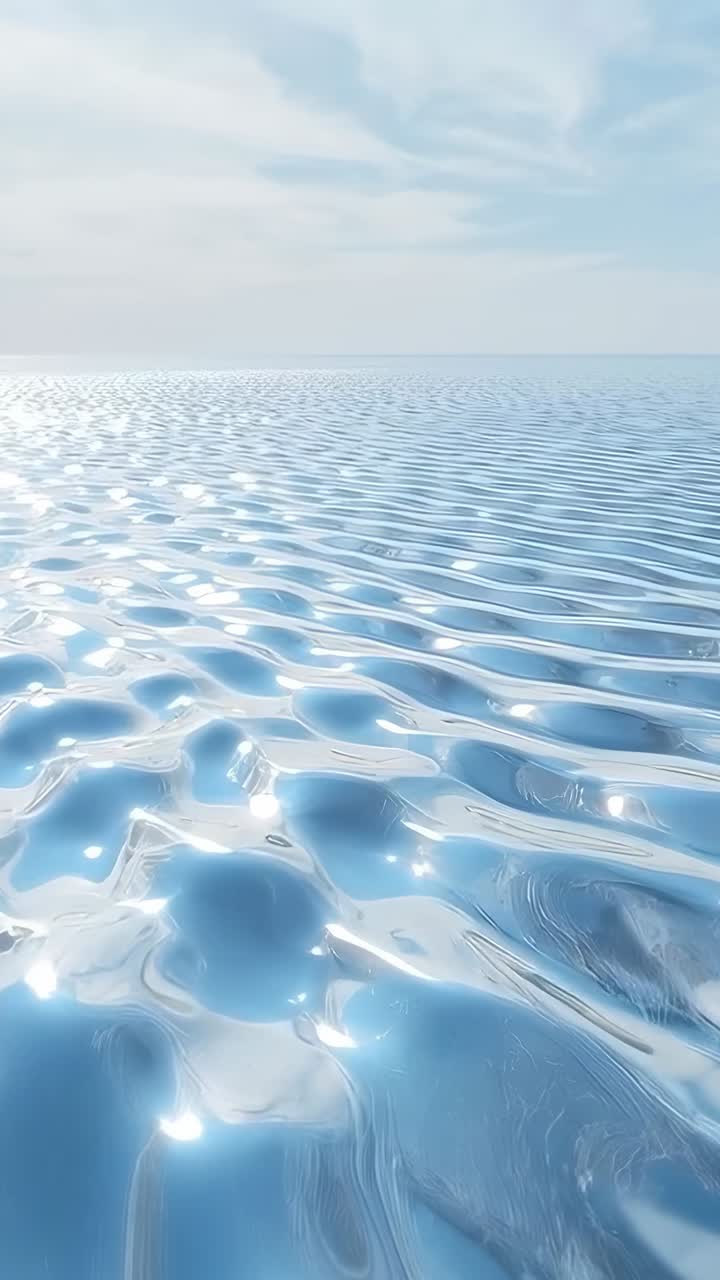 Video verticale: luce solare che si sposta causando riflessi sull'acqua del mare, mostrando increspature lucide fino all'orizzonte