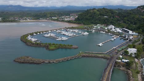 A-harbor-full-of-leisure-boats-in-Quepos,-Costa-Rica