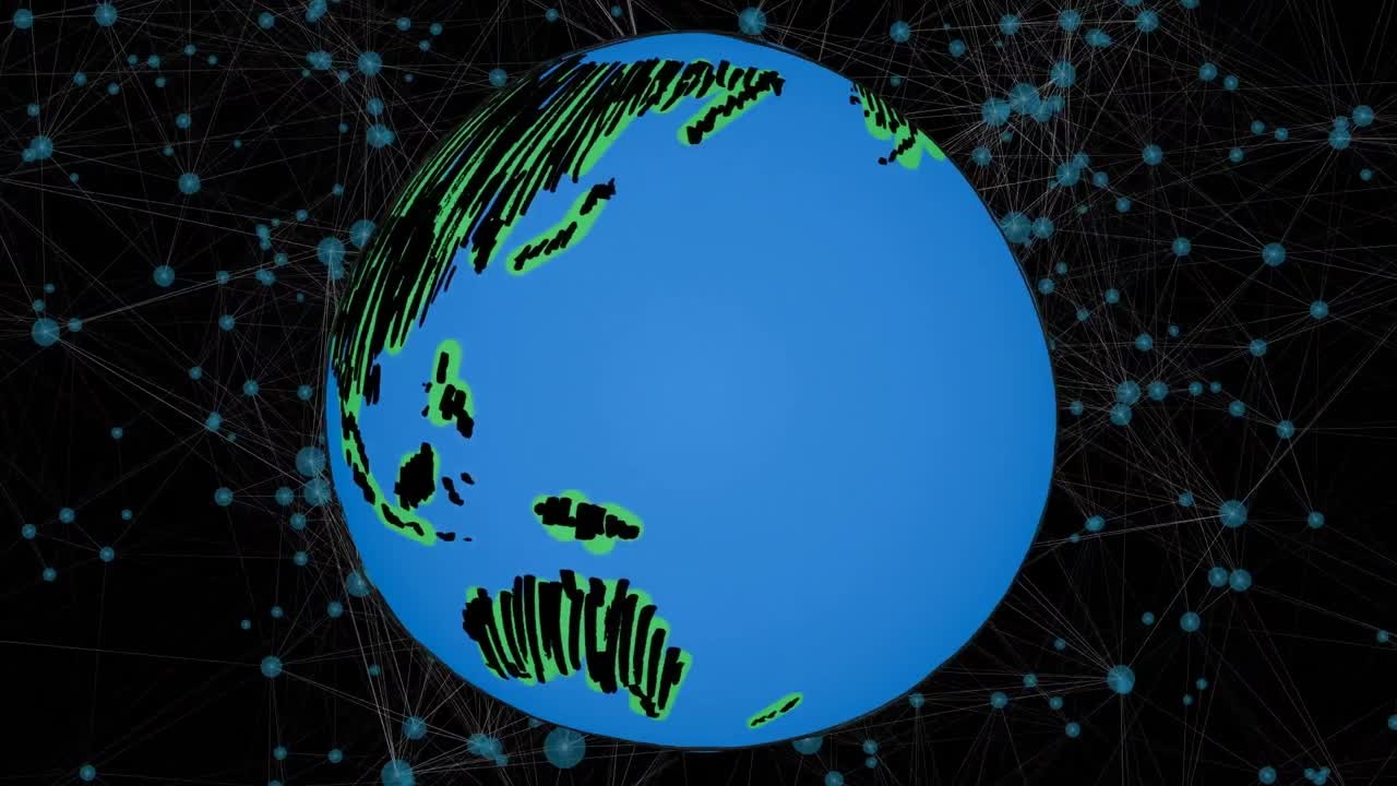 검은색 배경에 지구를 가진 연결 네트워크의 애니메이션