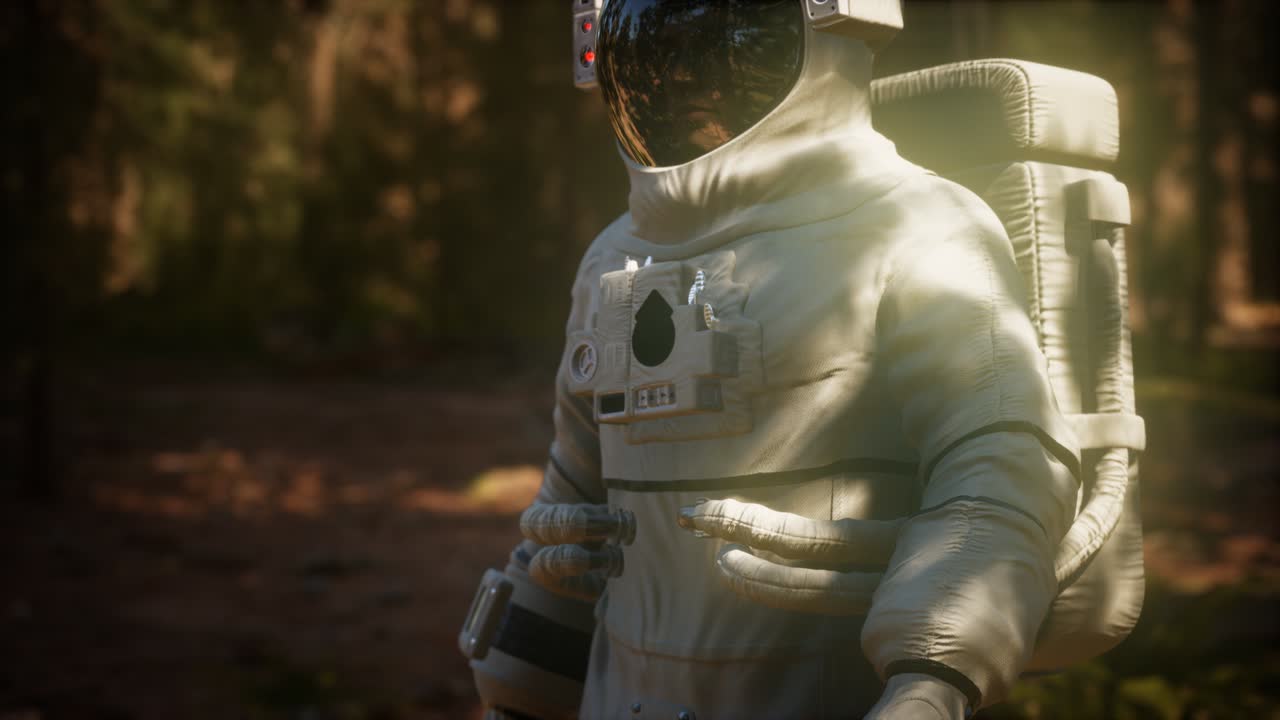 lonely Astronaut in dark forest
