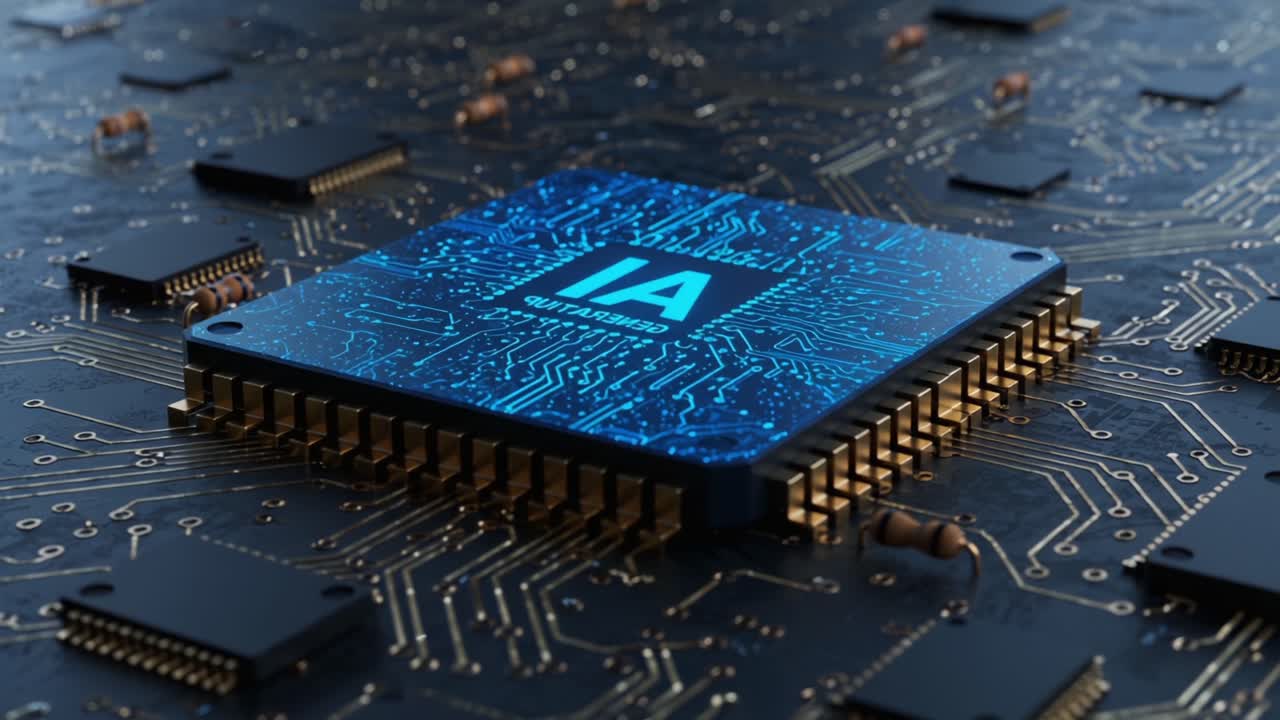 Exploring the Future of Technology: A Close-Up View of a High-Performance Microchip on a Circuit Board, Reflecting the Digital Age and Electronic Innovations