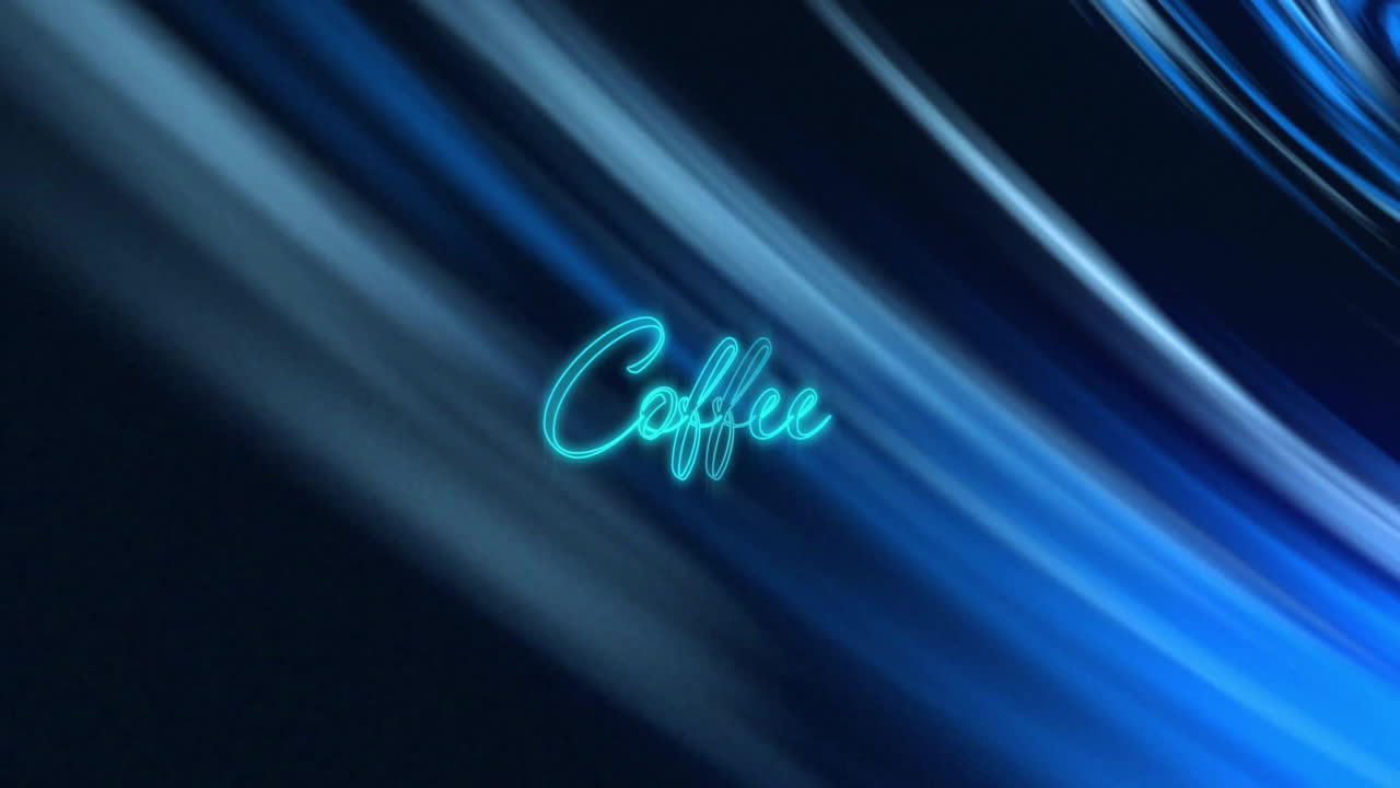 Animation of coffee text over blue shapes moving