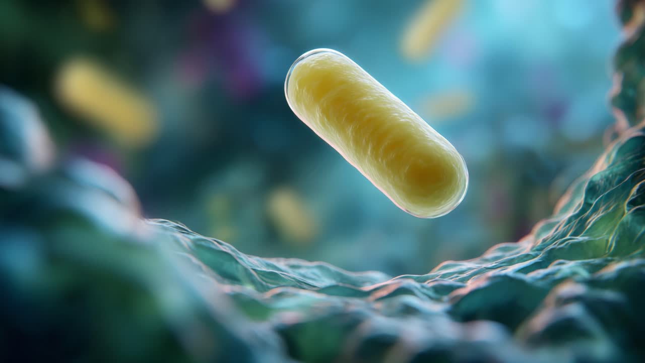 Intricate Visualization of Microbial Life: Vibrant Representation of Bacteria Within a Cellular Environment, Capturing the Essence of Microbiology and Its Complex Interactions