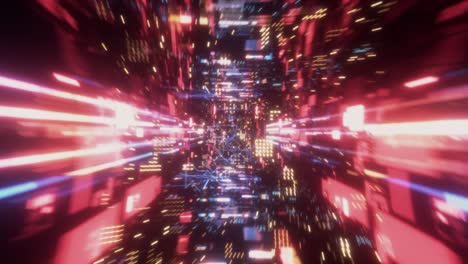 volando en el caótico túnel espacial tecnológico futurista. animación para videos musicales, discotecas, espectáculos audiovisuales y actuaciones, pantallas led y tarjetas de proyección. loop 3d sin costuras