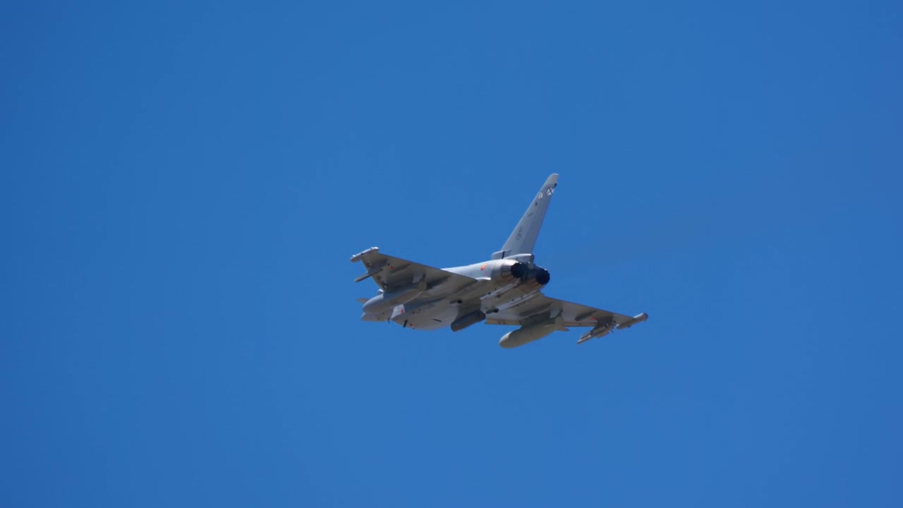 Fighter jet climbing away in rear view