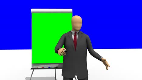 animation showing 3d man giving a presentation with the help of a board