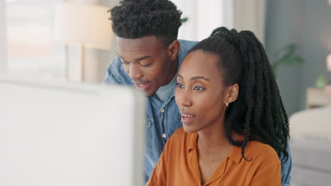 Computer,-home-office-and-couple-black-people