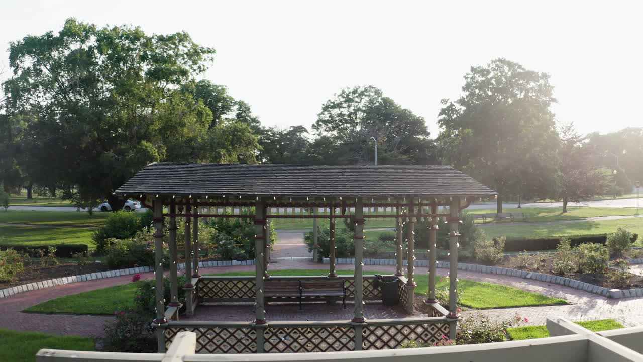 Side view of the rose garden gazebo in Roger Williams Park