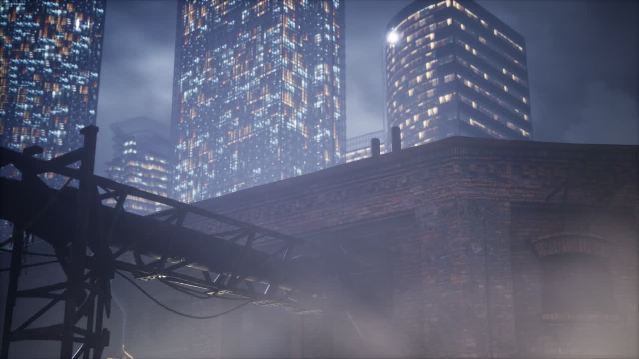 비즈니스 센터의 마천루와 공장의 파이프는 공기를 오염시 ⁇ 니다.