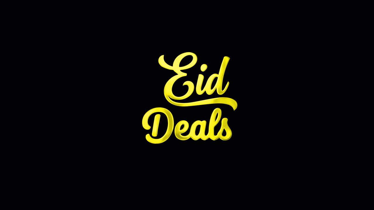Golden Eid Deals Text Animation on Black Background