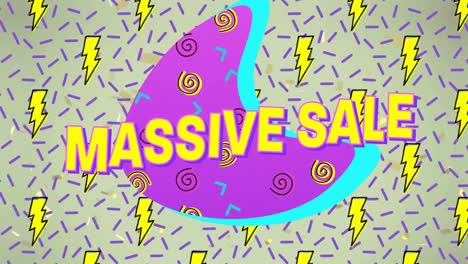 animation of massive sale text over retro vibrant pattern background