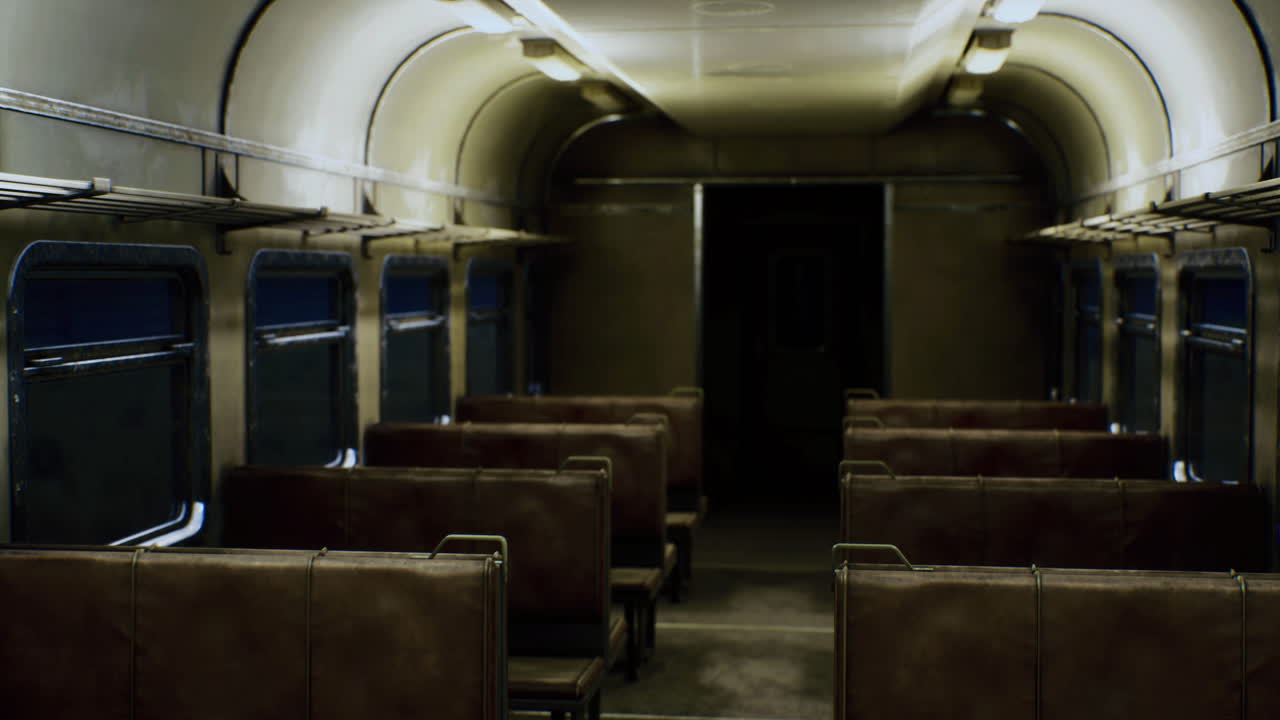 Empty vintage train carriage creating a mysterious atmosphere