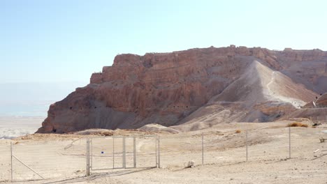 Scenic-view-of-Masada-mount-in-Judean-desert-near-Dead-Sea,-Israel