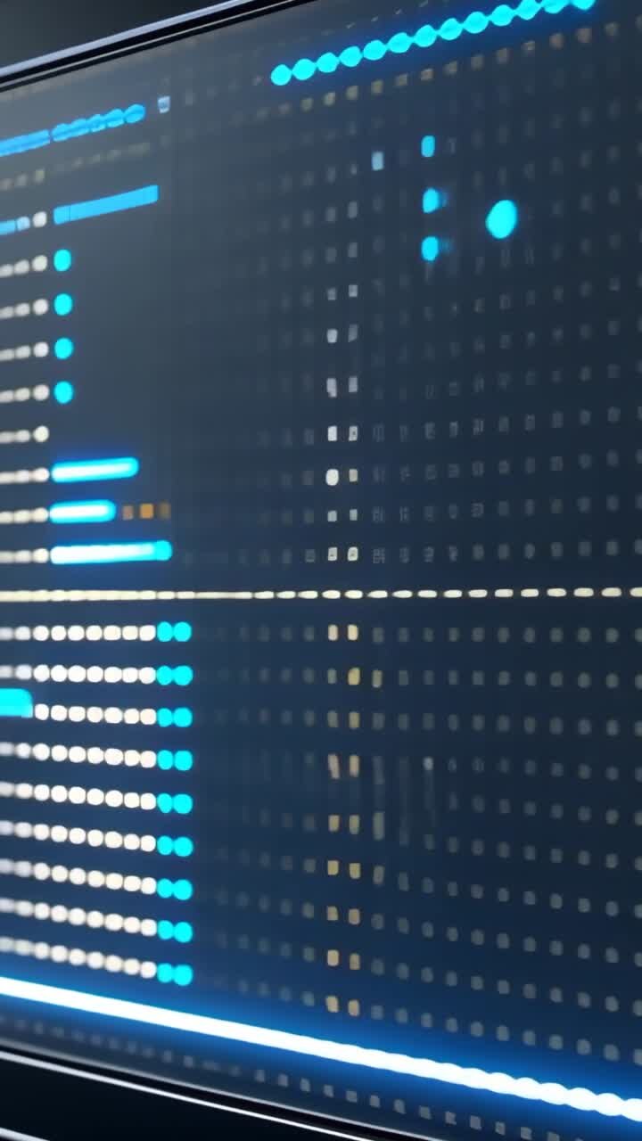 Vertical video: Initializing LED panel displaying bars and icons showing status in control room