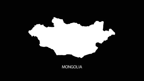 digital revealing and zooming in on mongolia country map alpha video with country name revealing background | mongolia country map and title revealing alpha video for editing template conceptual