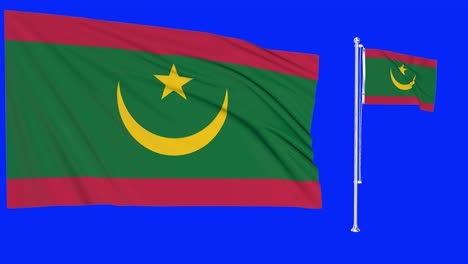 green screen waving mauritania flag or flagpole