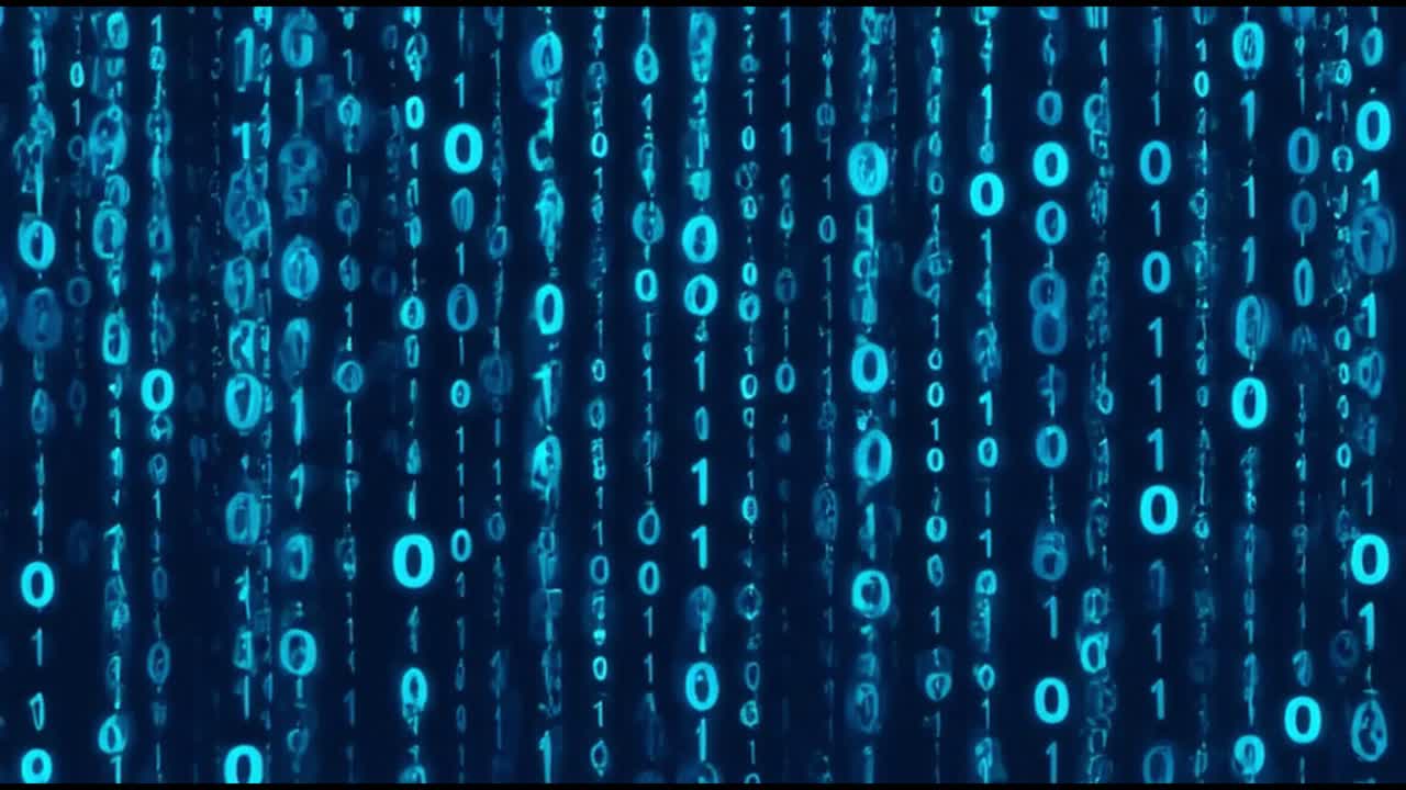 Abstract Blue Binary Code Falling Like Rain