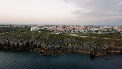 AERIAL---Amazing-view-from-the-south-of-Peniche,-Portugal