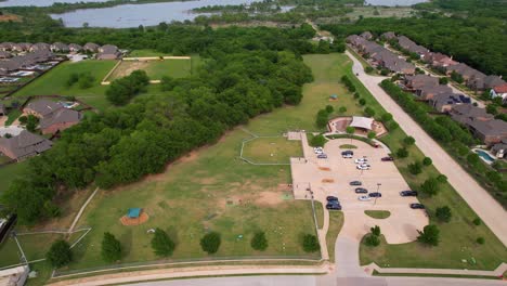 Aerial-footage-of-Freedom-Dog-Park-located-in-Trophy-Club-Texas