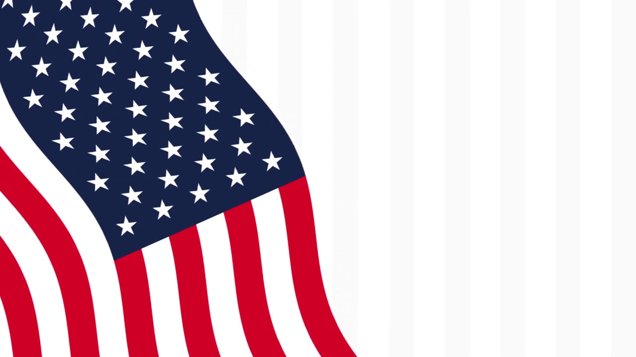 Animeret vajende amerikansk flag med hvidstribet baggrund
