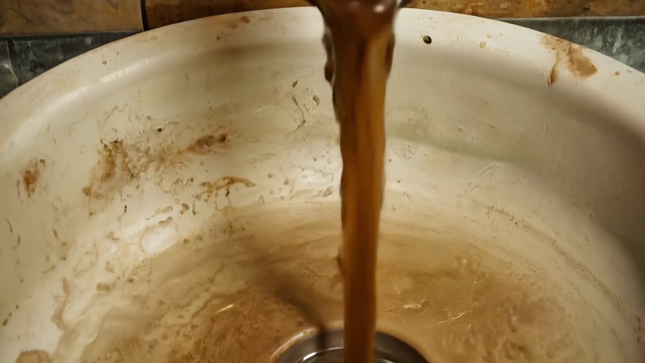 agua sucia drenando de un fregadero