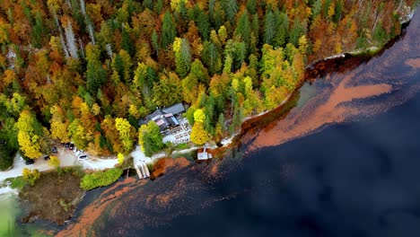 Aerial-view-of-a-lake-in-Alps-the-fall