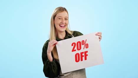 glückliche frau, poster und verkauf für promo-deal