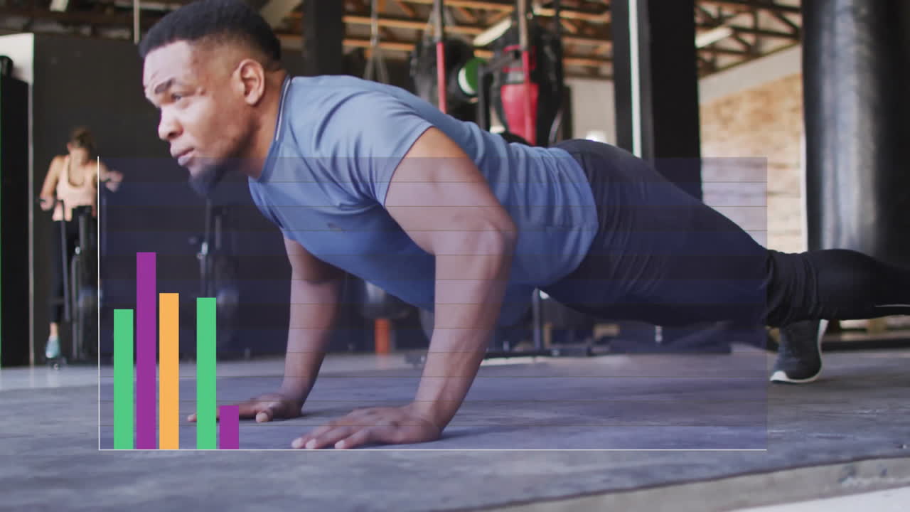 animación de diagramas sobre diversas personas que hacen ejercicio en el gimnasio