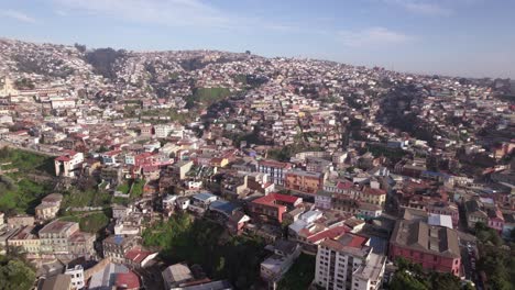 Aerial-Flying-Over-Valparaiso-City-On-Sunny-Day-In-Chile