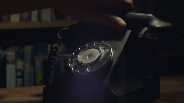 Person Puts Handset Down on 1950s Black Retro-style Telephone after Answering Call at Nighttime, Close up Shot